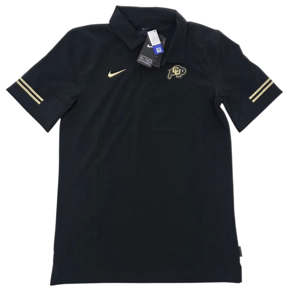 Nike CU Buffs Polo Dri Fit NEW Mens Small Black Gold Collared Colorado Buffaloes